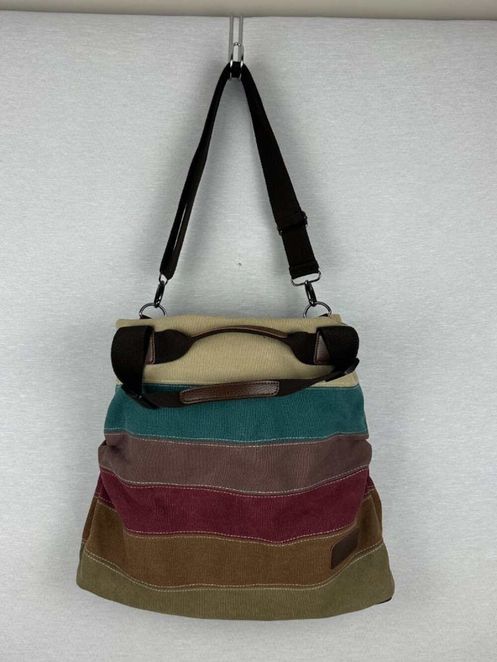 JELLY YOO WOMEN'S LARGE CAPACITY CANVAS SHOULDER - HAND BAG RAINBOW STRIPES
